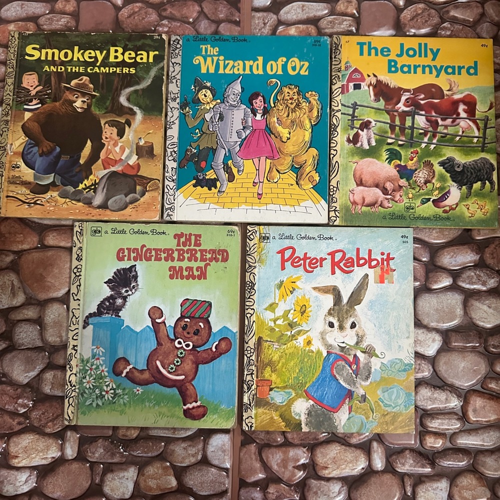 Vintage Little Golden Books Lot of 5 Smokey Bear Wizard of Oz Peter Rabbit